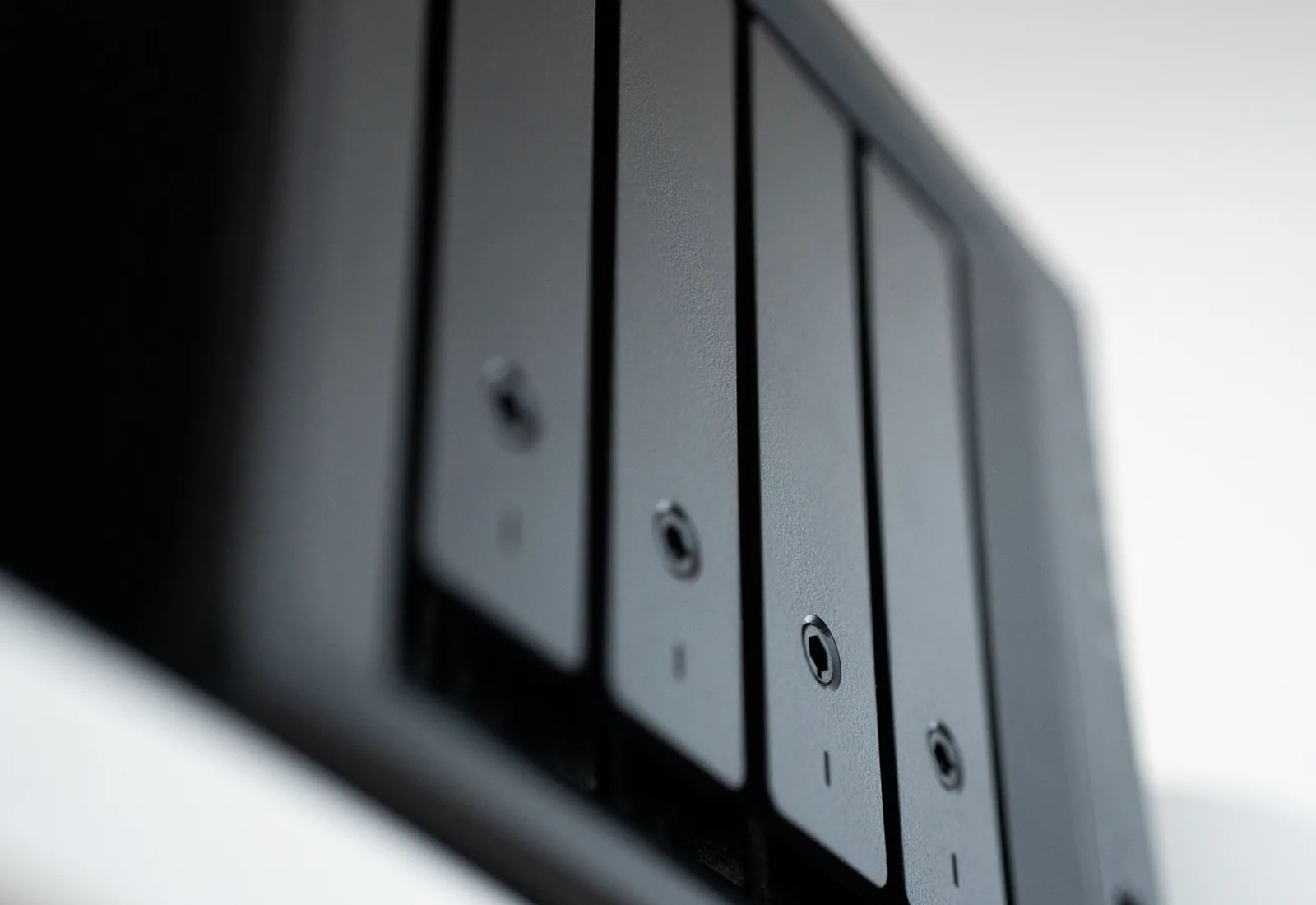 A row of drive bays in a backup storage array